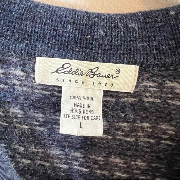✨ Eddie Bauer Women’s 100% Wool Blue Gray Striped Cardigan Large - Picture 4 of 10